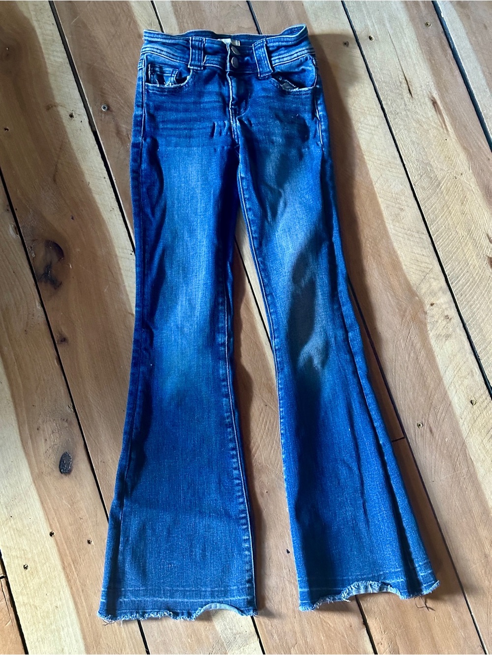 BKE Girls Size 10 Double Button Flare Jeans Raw Hem
